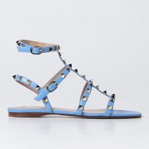 Valentino Rockstud Studded Caged Ankle Strap Flat Gladiator Sandals Shoes